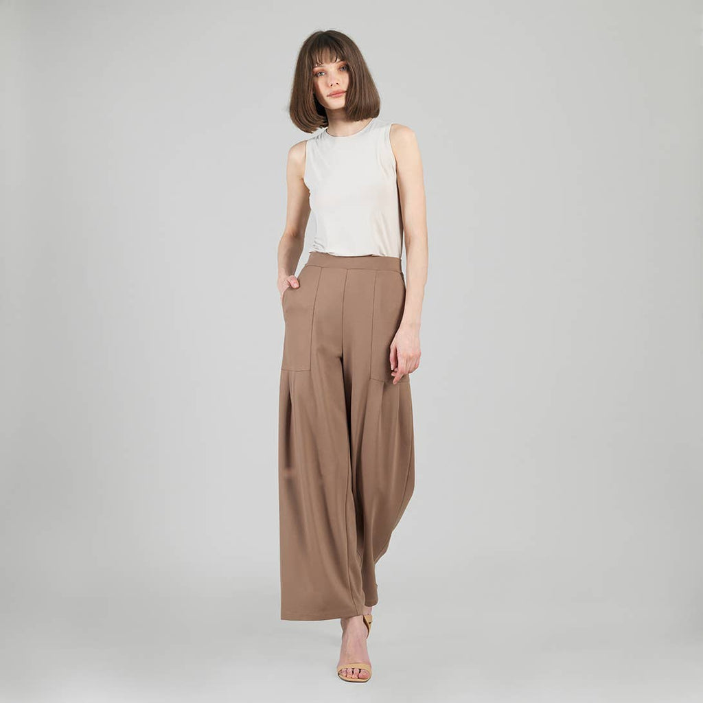 PT70RA - Rayon-Ponte Knit - Pleated Wide Leg Pocket Pant