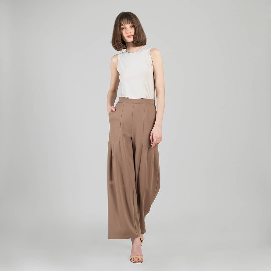 PT70RA - Rayon-Ponte Knit - Pleated Wide Leg Pocket Pant