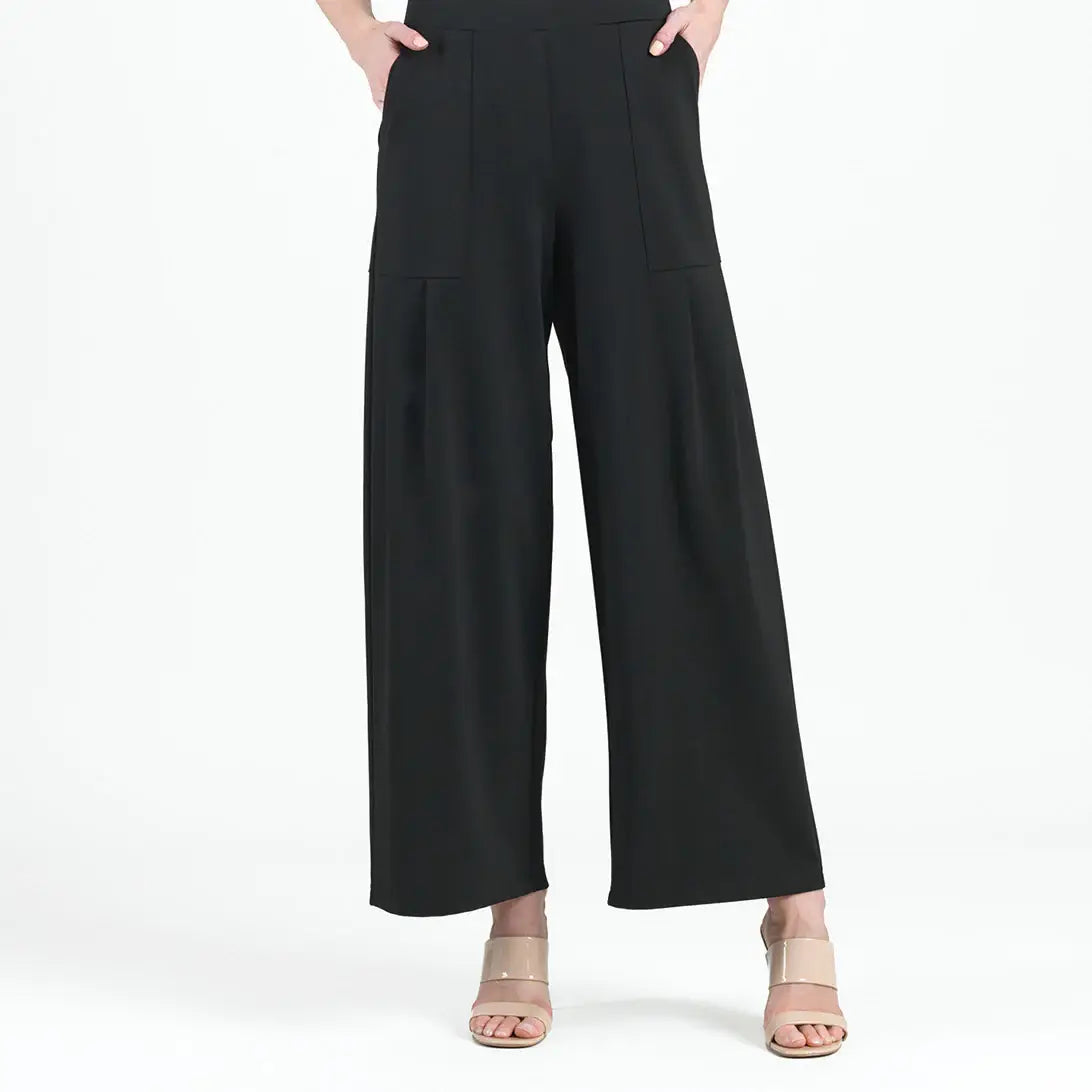 PT70RA - Rayon-Ponte Knit - Pleated Wide Leg Pocket Pant