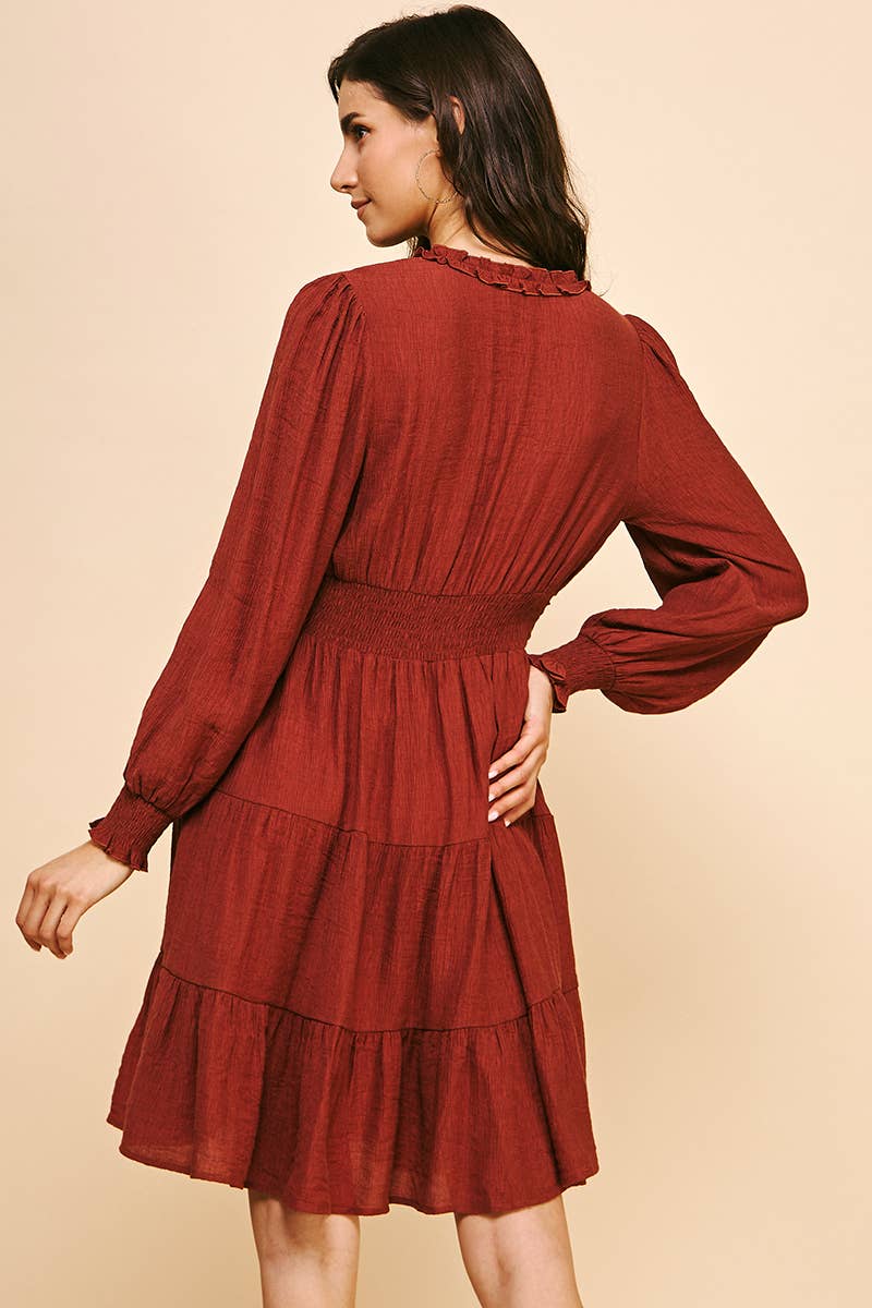 LONG SLEEVES RUFFLE MINI DRESS - 5566D