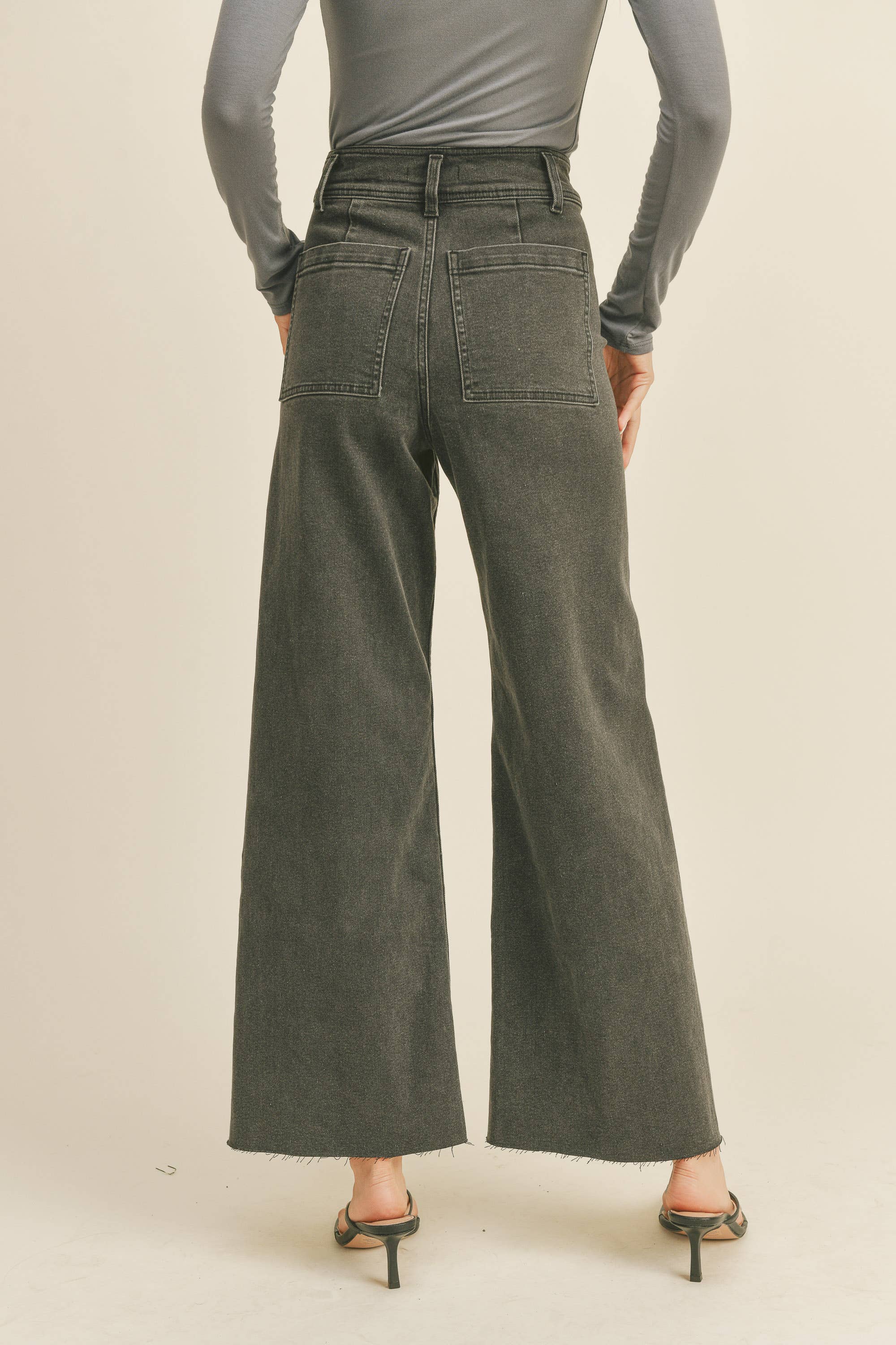 MMP623   STRAIGHT WIDE LEG DENIM PANTS
