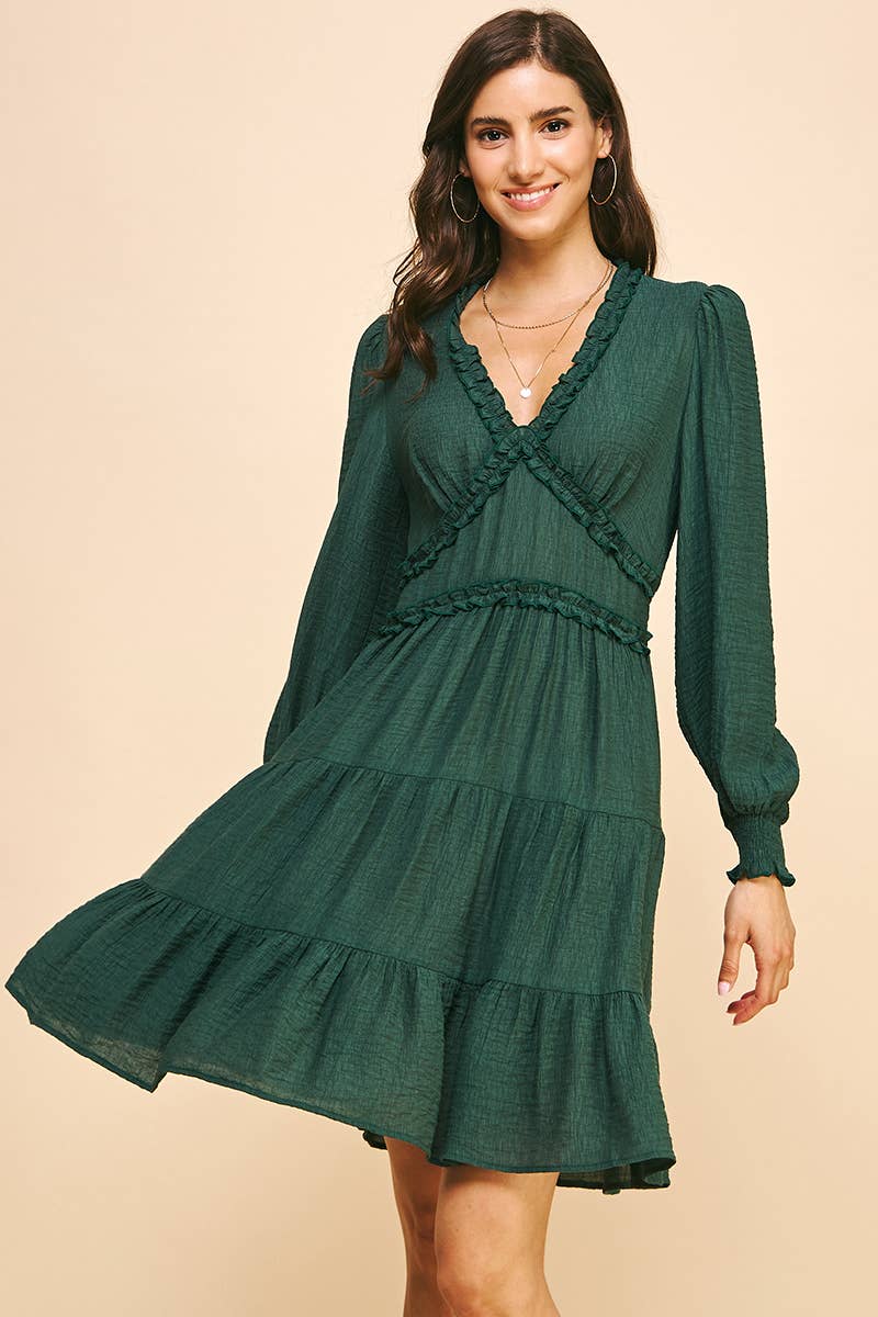 LONG SLEEVES RUFFLE MINI DRESS - 5566D