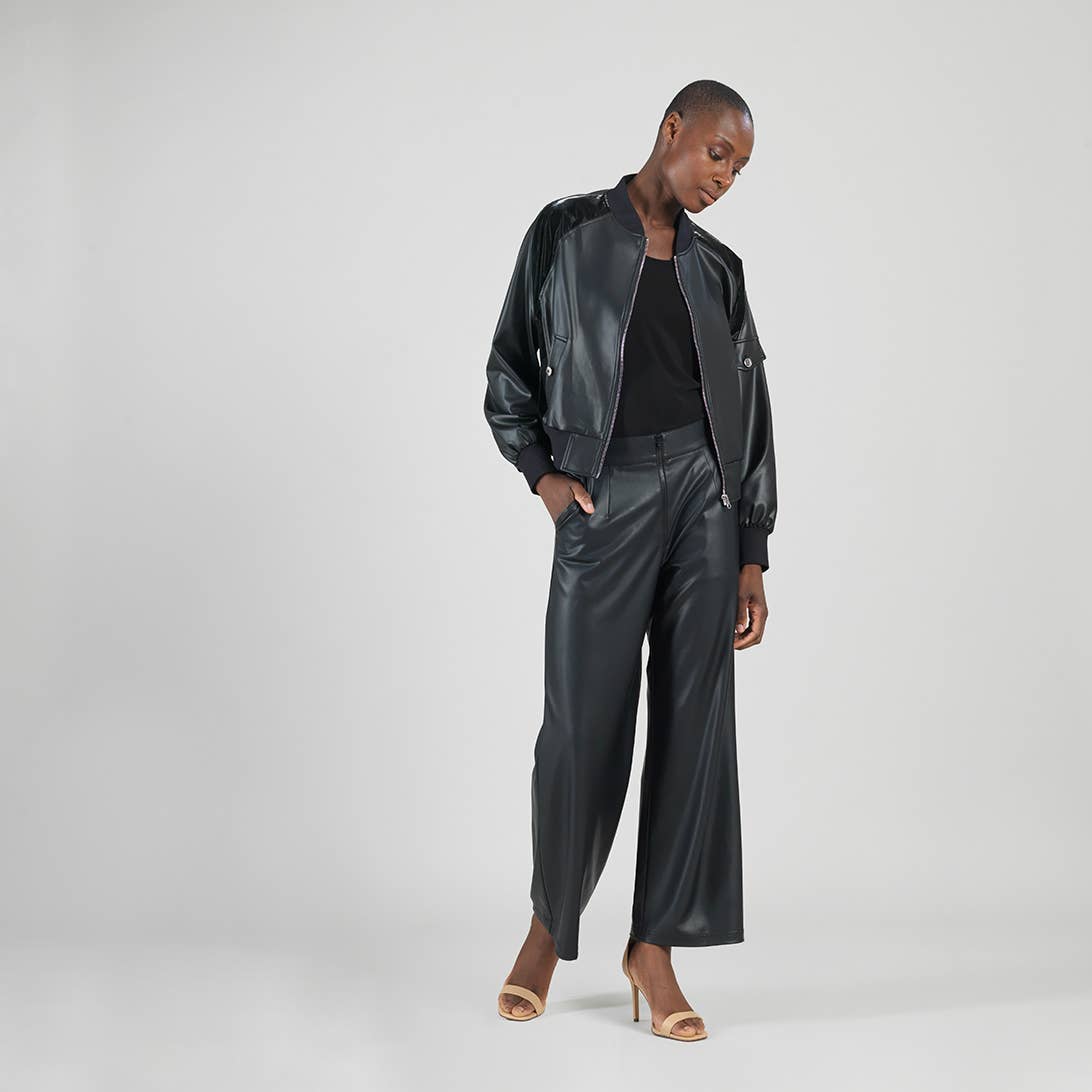 JKBOMH - Liquid Leather™ + Vinyl Panel Varsity Bomber Jacket