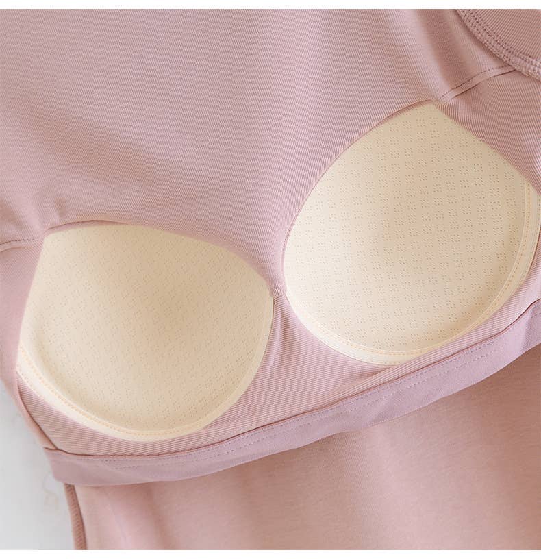 Basic cotton blend sleeveless R-neck tee self bra tank top