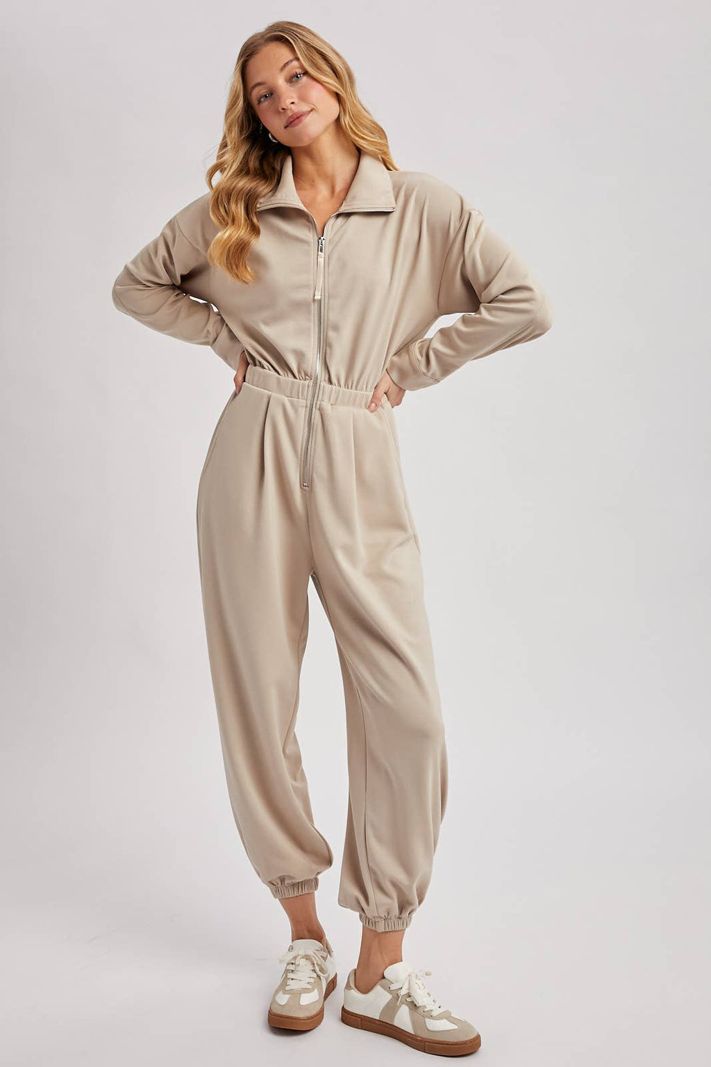 ZIP-UP COLLARED JOGGER JUMPSUIT
