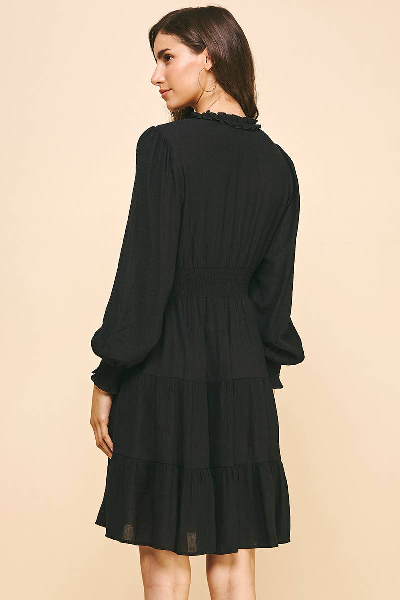LONG SLEEVES RUFFLE MINI DRESS - 5566D