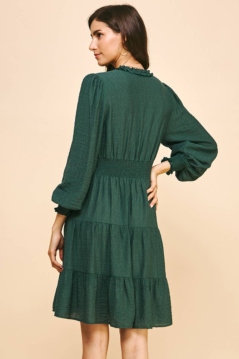 LONG SLEEVES RUFFLE MINI DRESS - 5566D