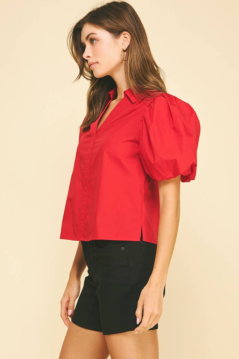 BUBBLE SLEEVE BLOUSE TOP - 5707TB