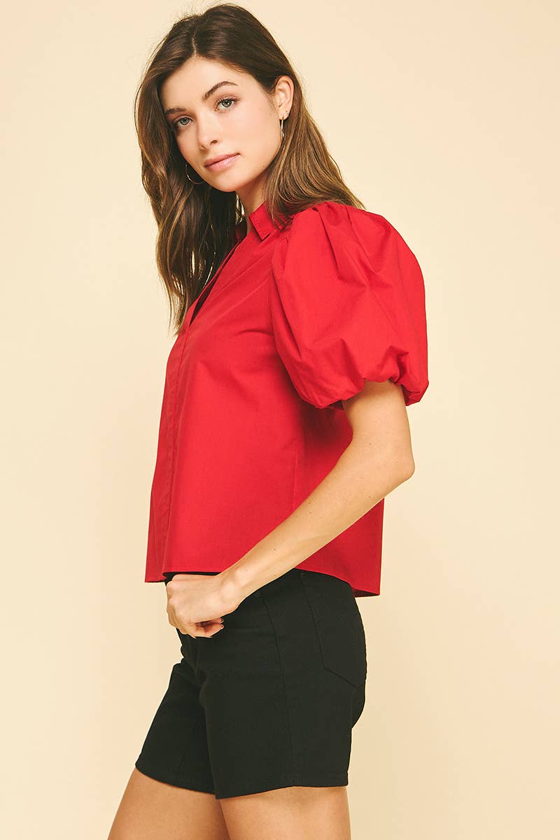 BUBBLE SLEEVE BLOUSE TOP - 5707TB