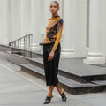 T411P1 - Draped Neck Side Ruched Top