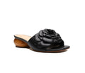 Rose Flower Wood Heel Leather Slide