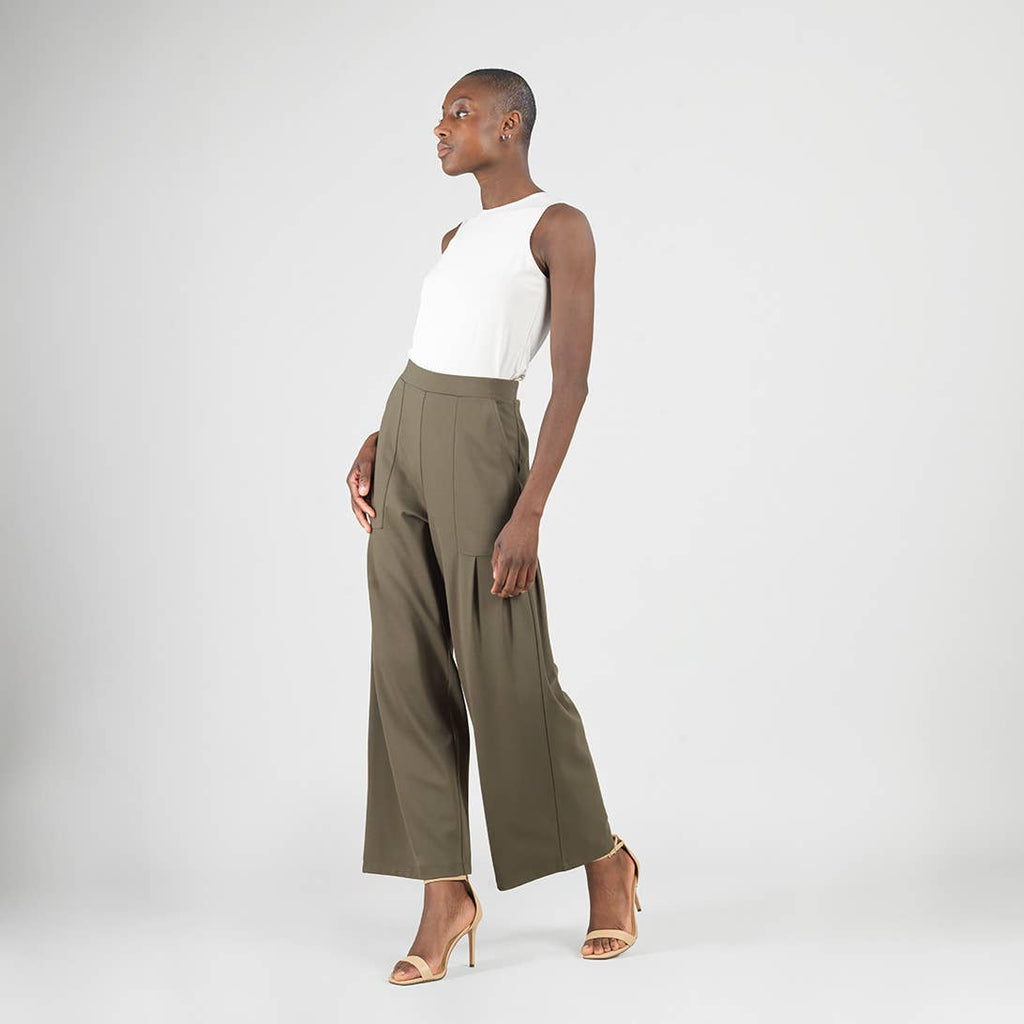 PT70RA - Rayon-Ponte Knit - Pleated Wide Leg Pocket Pant