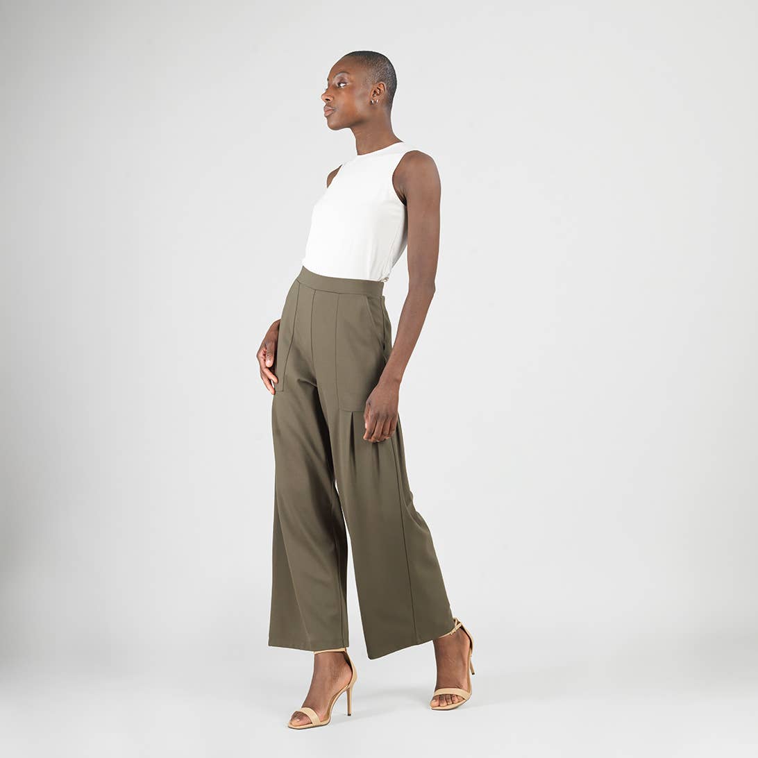 PT70RA - Rayon-Ponte Knit - Pleated Wide Leg Pocket Pant
