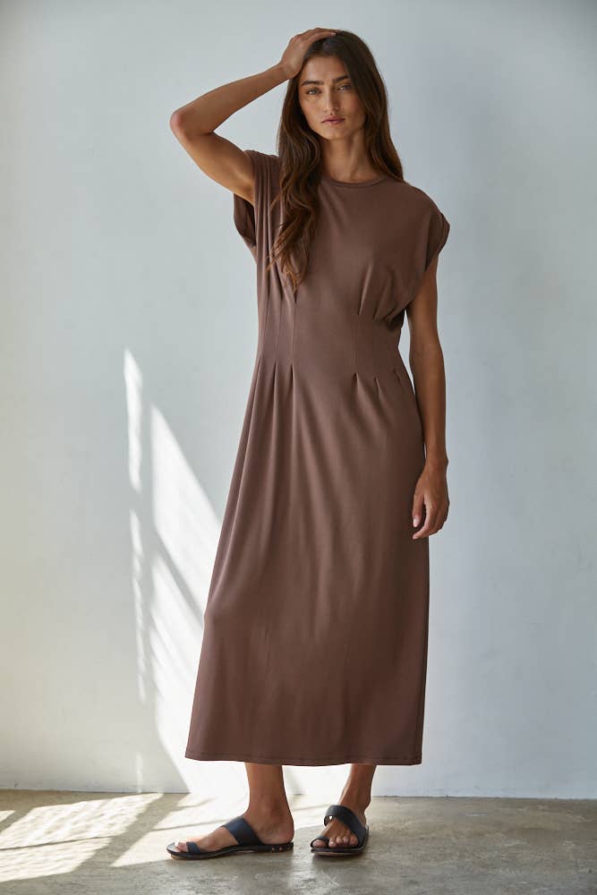 L9118 | Knit DTY brushed Jersey Round Neck Short Sleeve Midi
