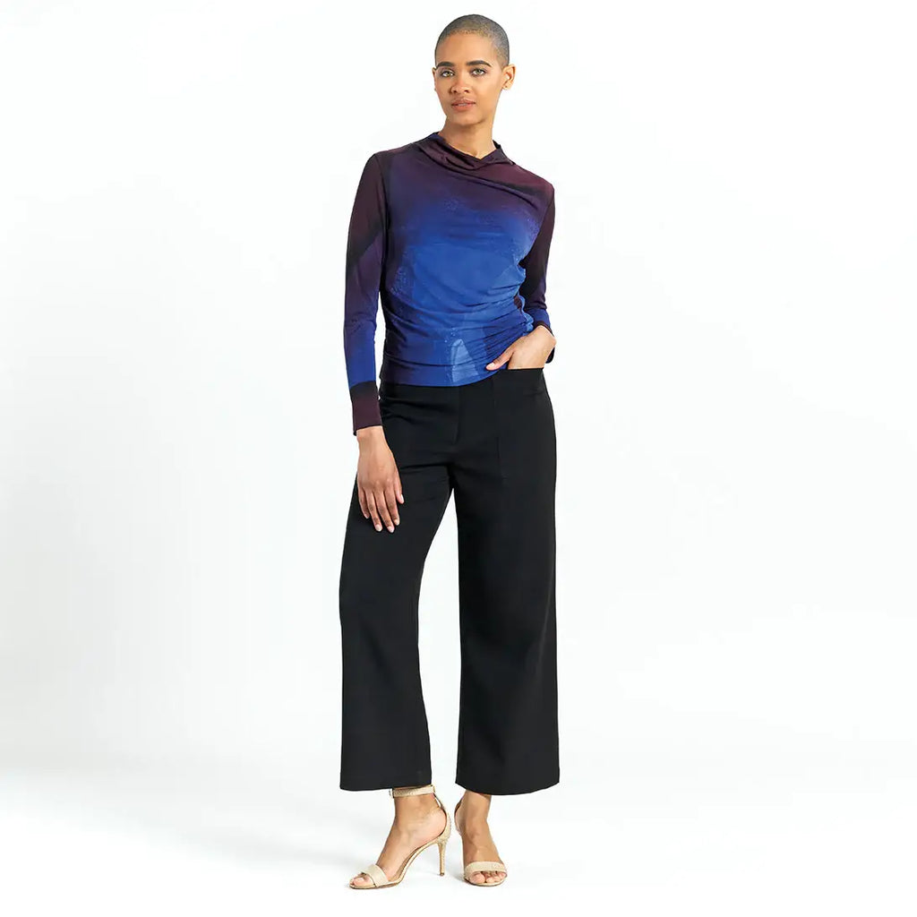 T411P1 - Draped Neck Side Ruched Top
