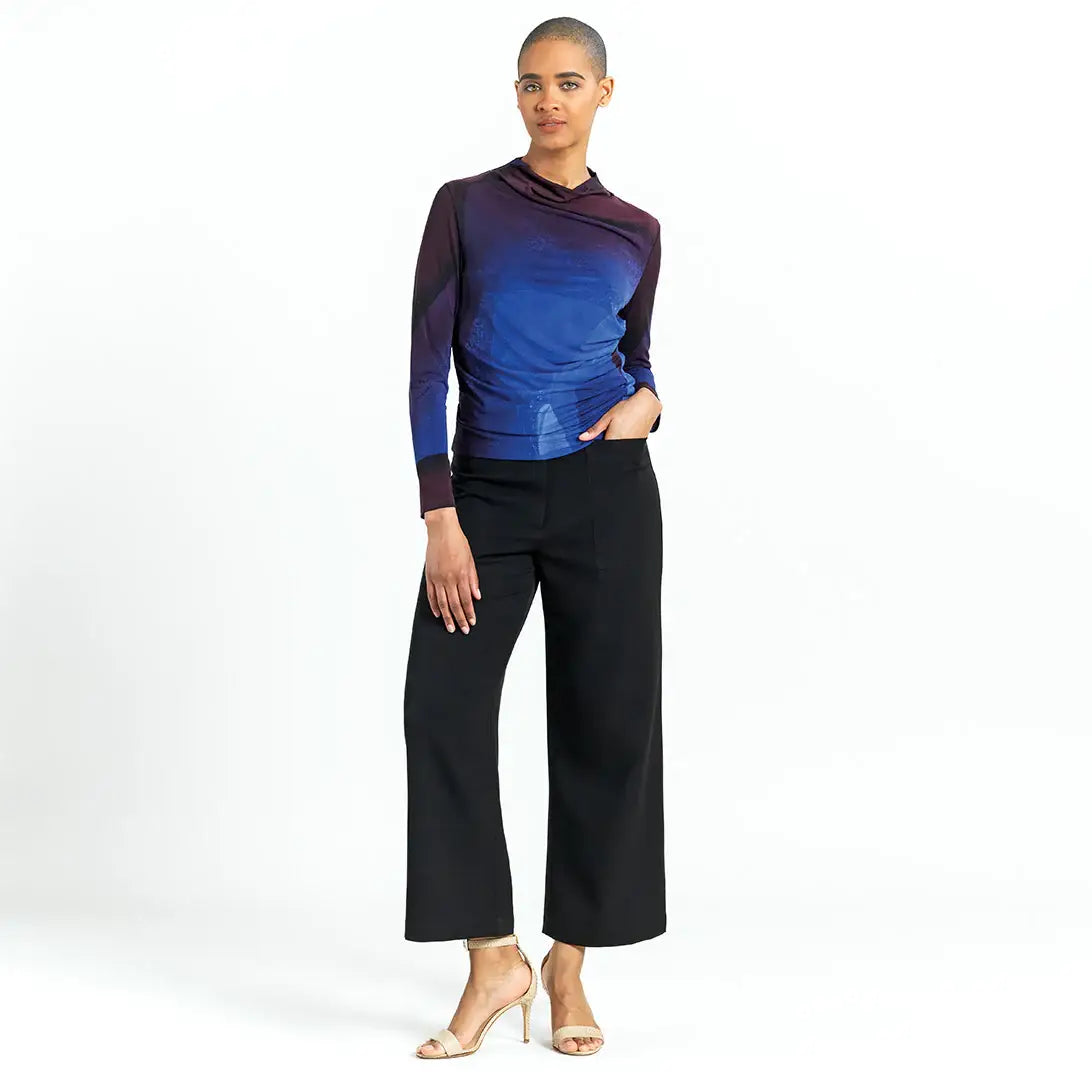 T411P1 - Draped Neck Side Ruched Top