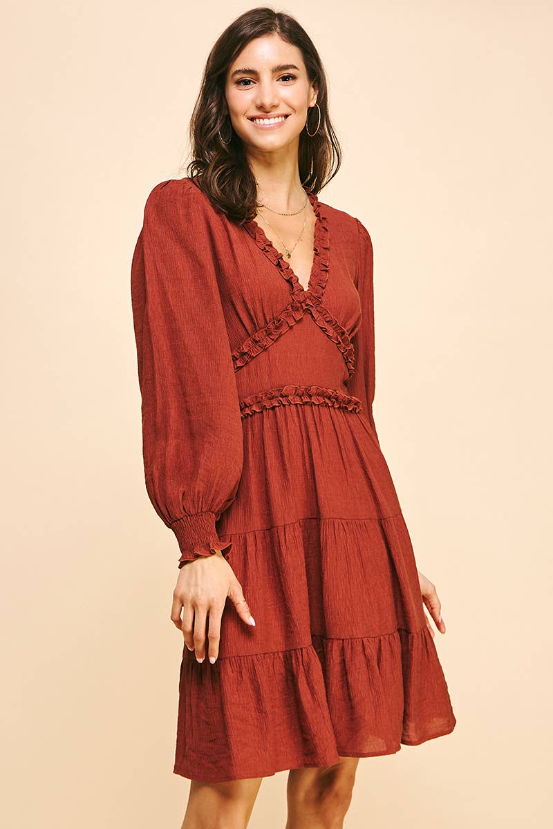 LONG SLEEVES RUFFLE MINI DRESS - 5566D