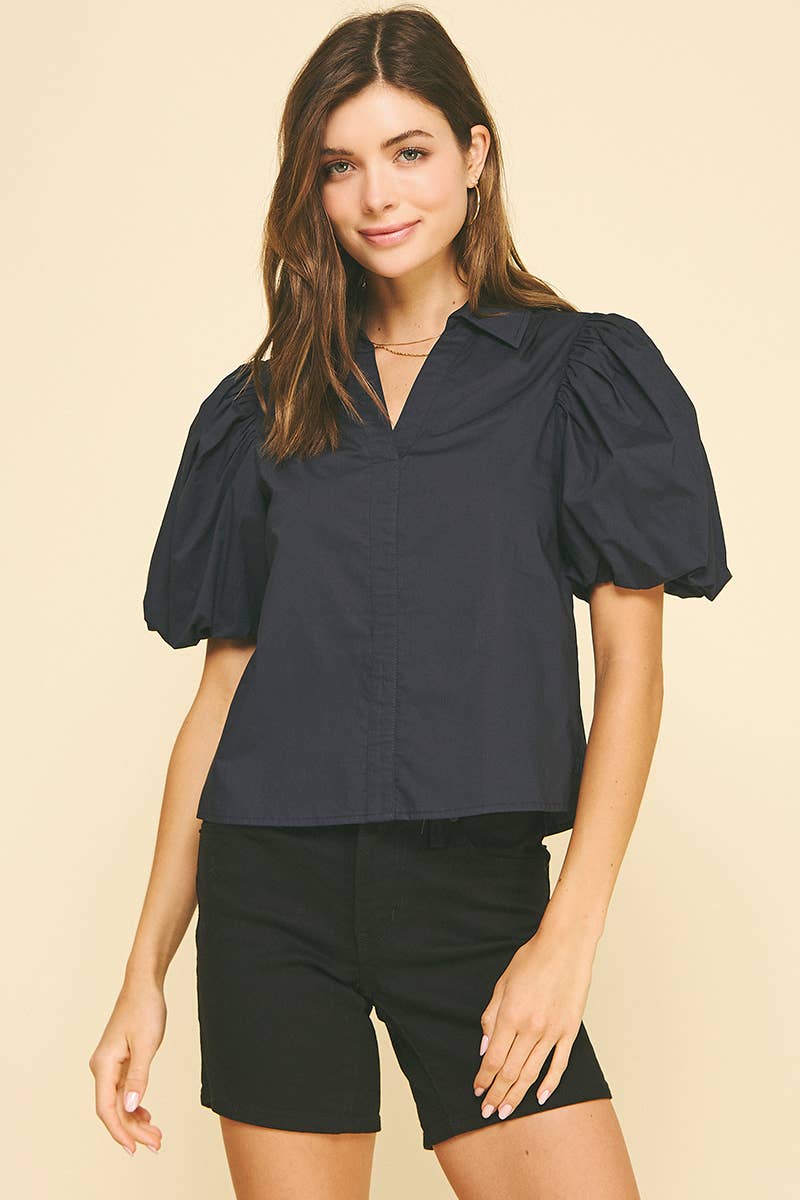 BUBBLE SLEEVE BLOUSE TOP - 5707TB