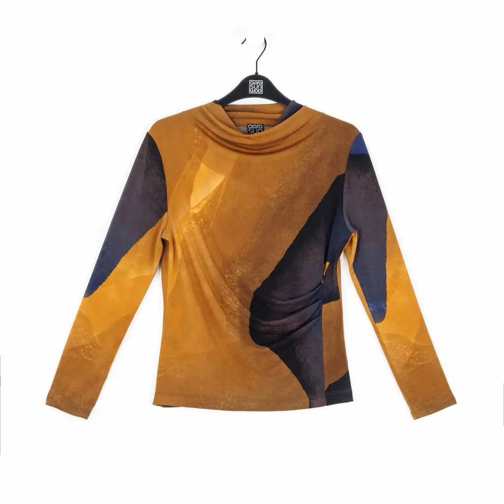 T411P1 - Draped Neck Side Ruched Top
