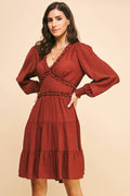 LONG SLEEVES RUFFLE MINI DRESS - 5566D