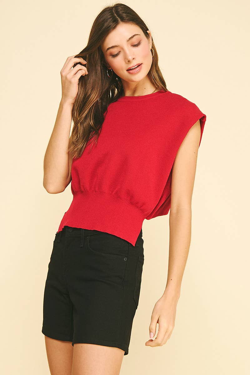 CAP SLEEVE SWEATER WITH TIE DETAIL AT BACK - 7033WJ