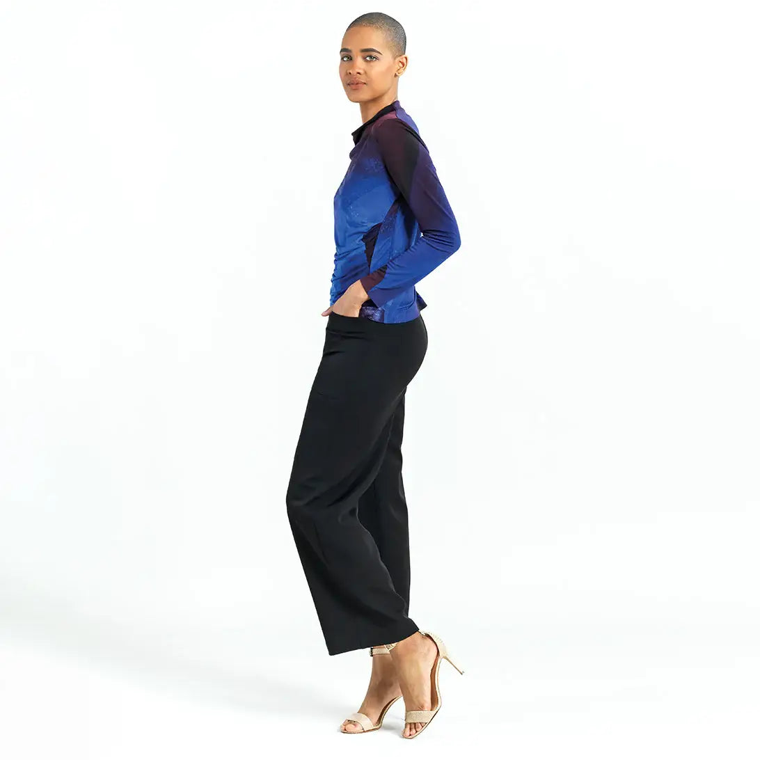 T411P1 - Draped Neck Side Ruched Top