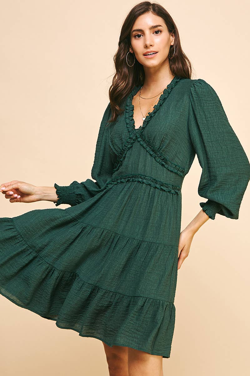 LONG SLEEVES RUFFLE MINI DRESS - 5566D