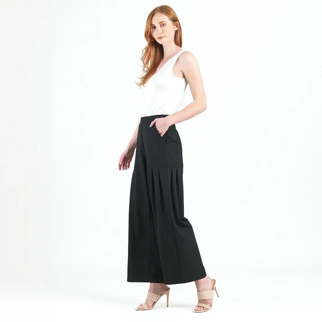PT70RA - Rayon-Ponte Knit - Pleated Wide Leg Pocket Pant
