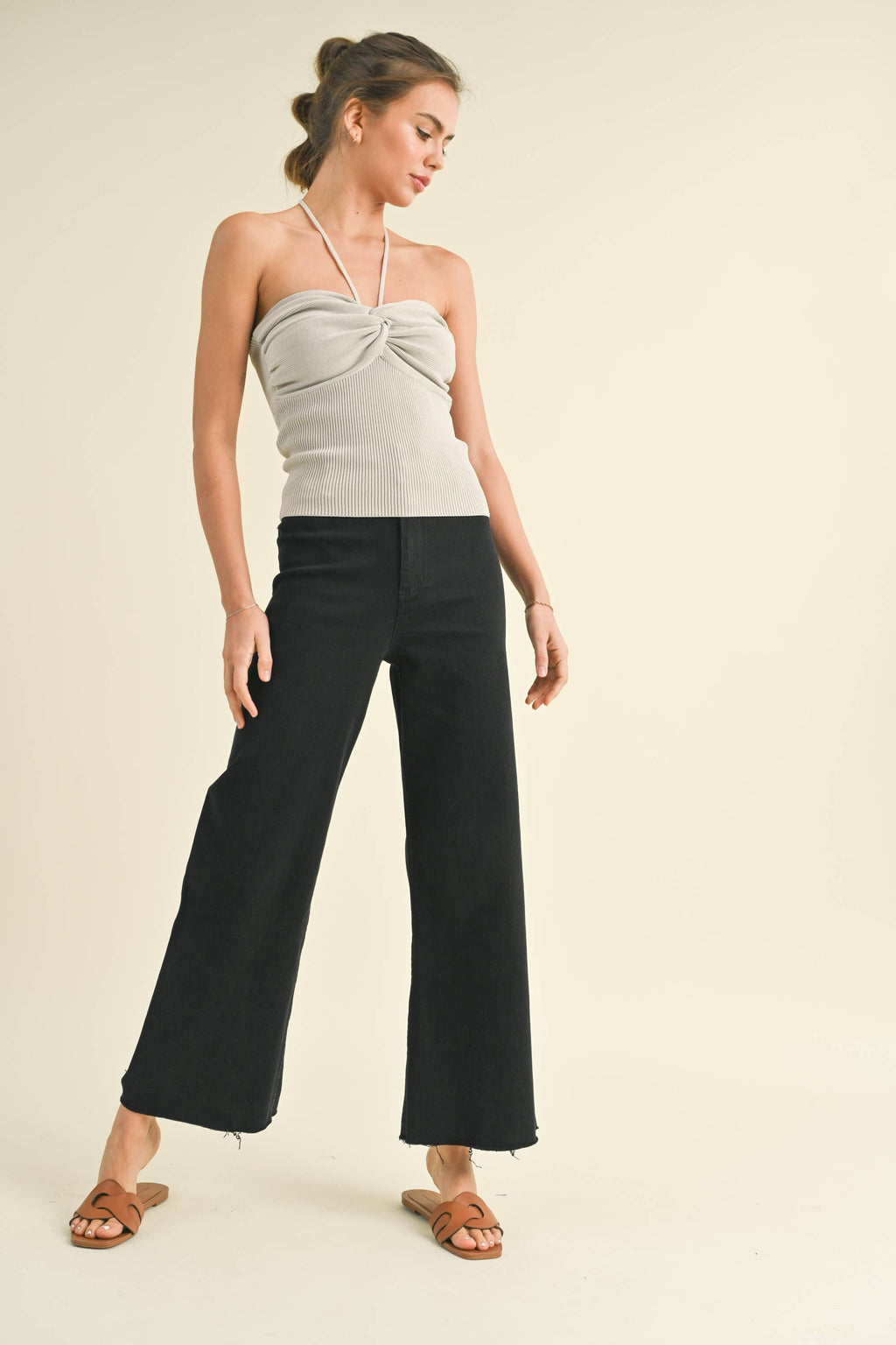 MMP623   STRAIGHT WIDE LEG DENIM PANTS