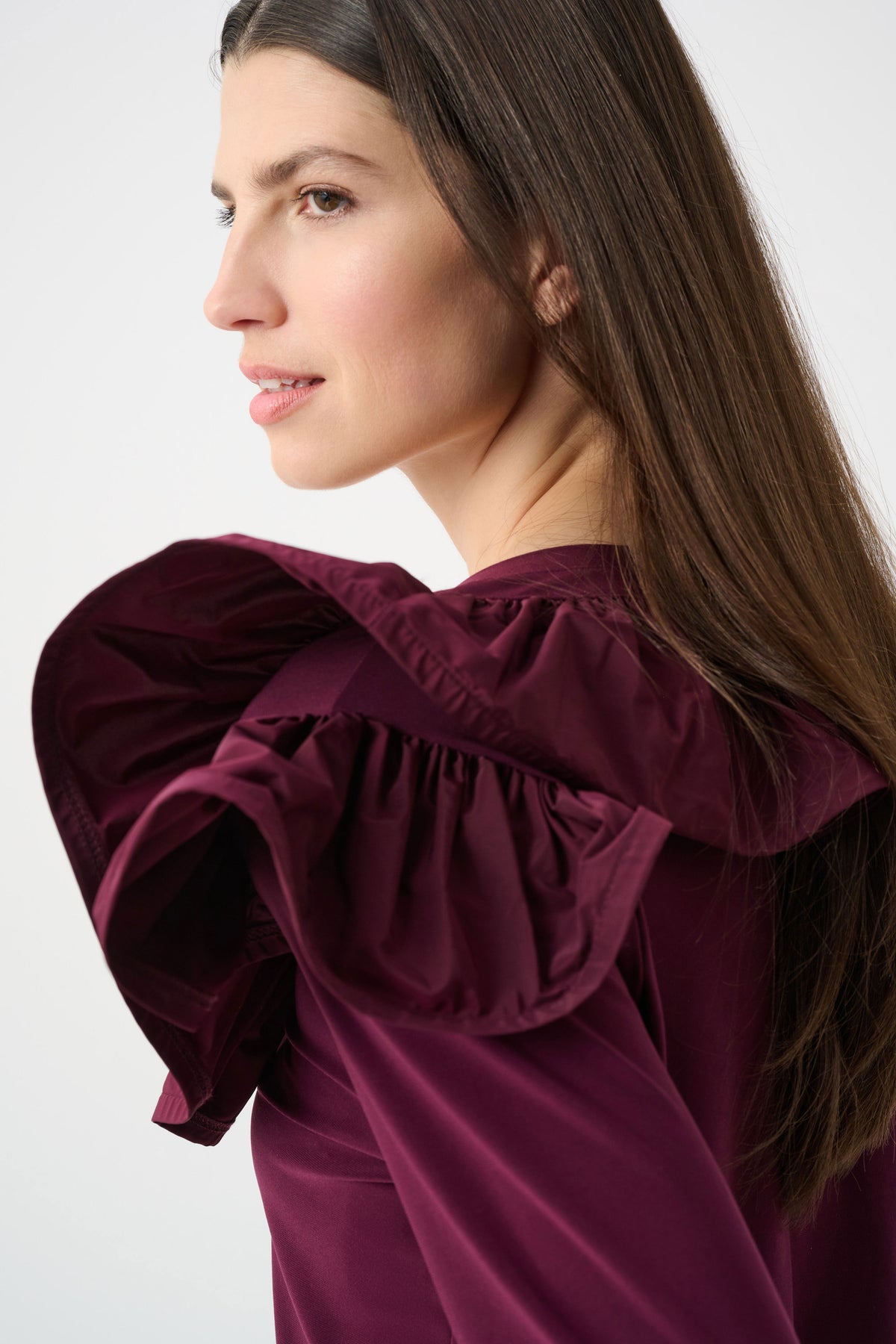 Knit Top with Memory Ruffles in Elderberry