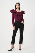 Knit Top with Memory Ruffles in Elderberry