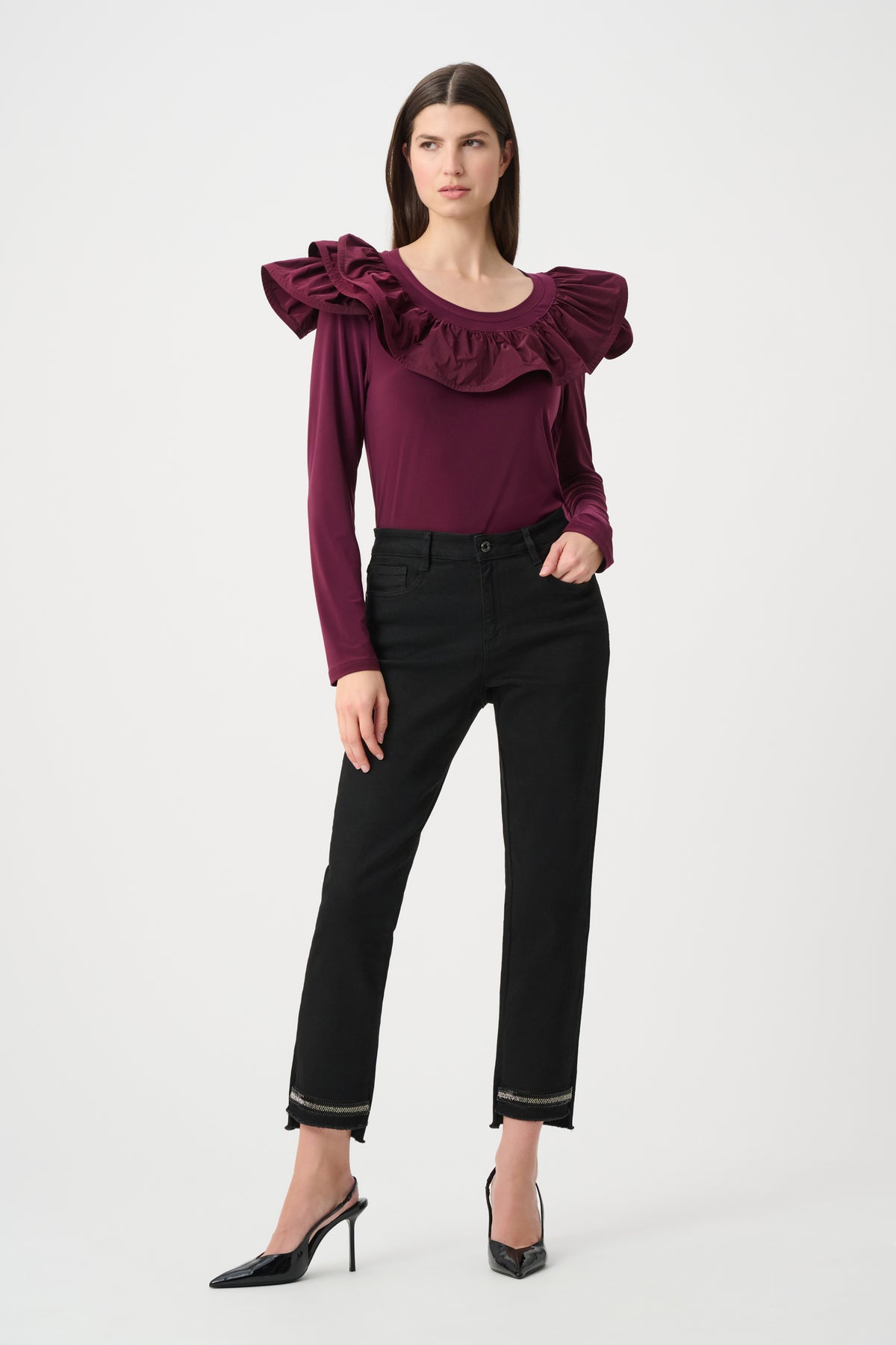 Knit Top with Memory Ruffles in Elderberry