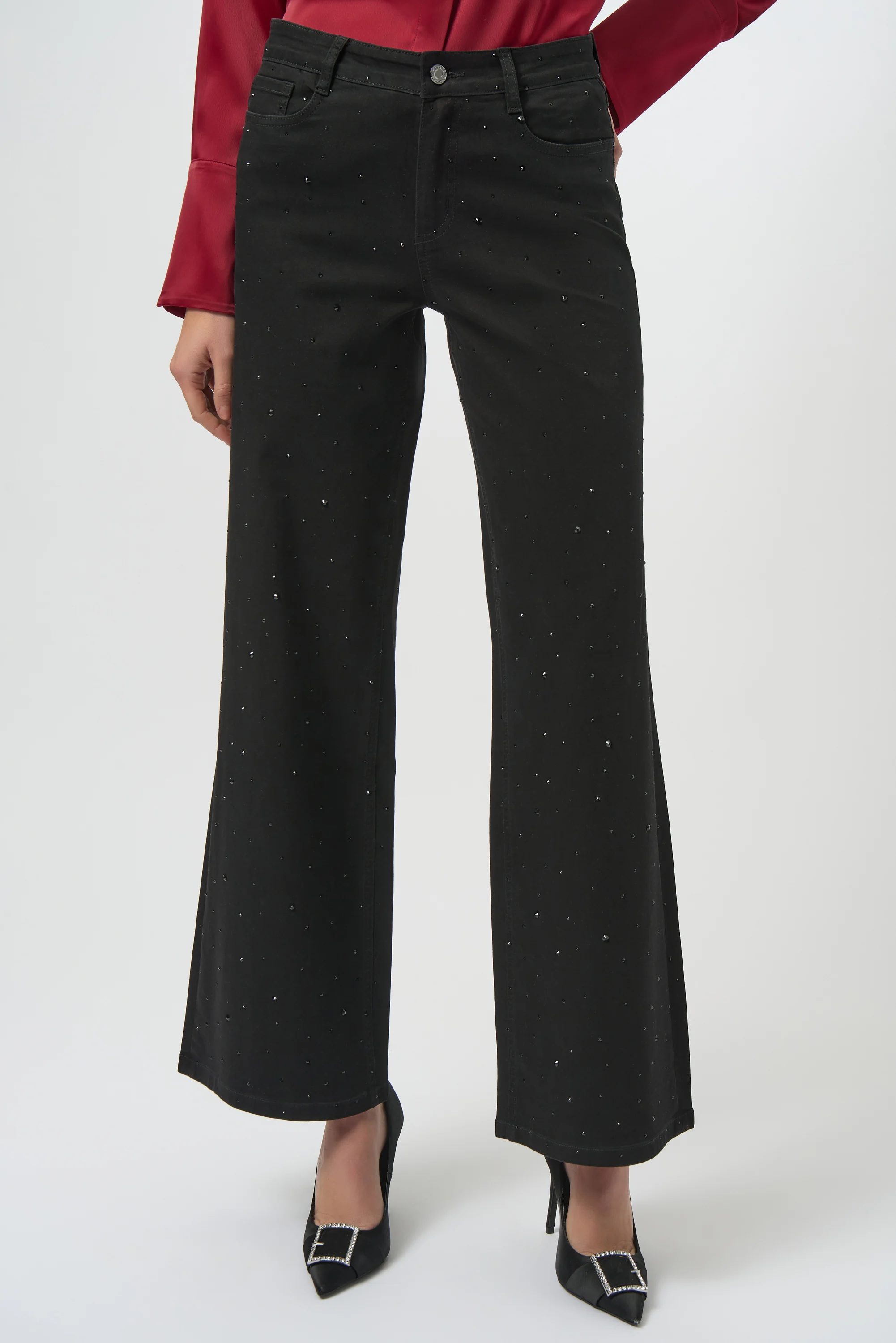 Classic Wide Leg Jeans with Rhinestones
