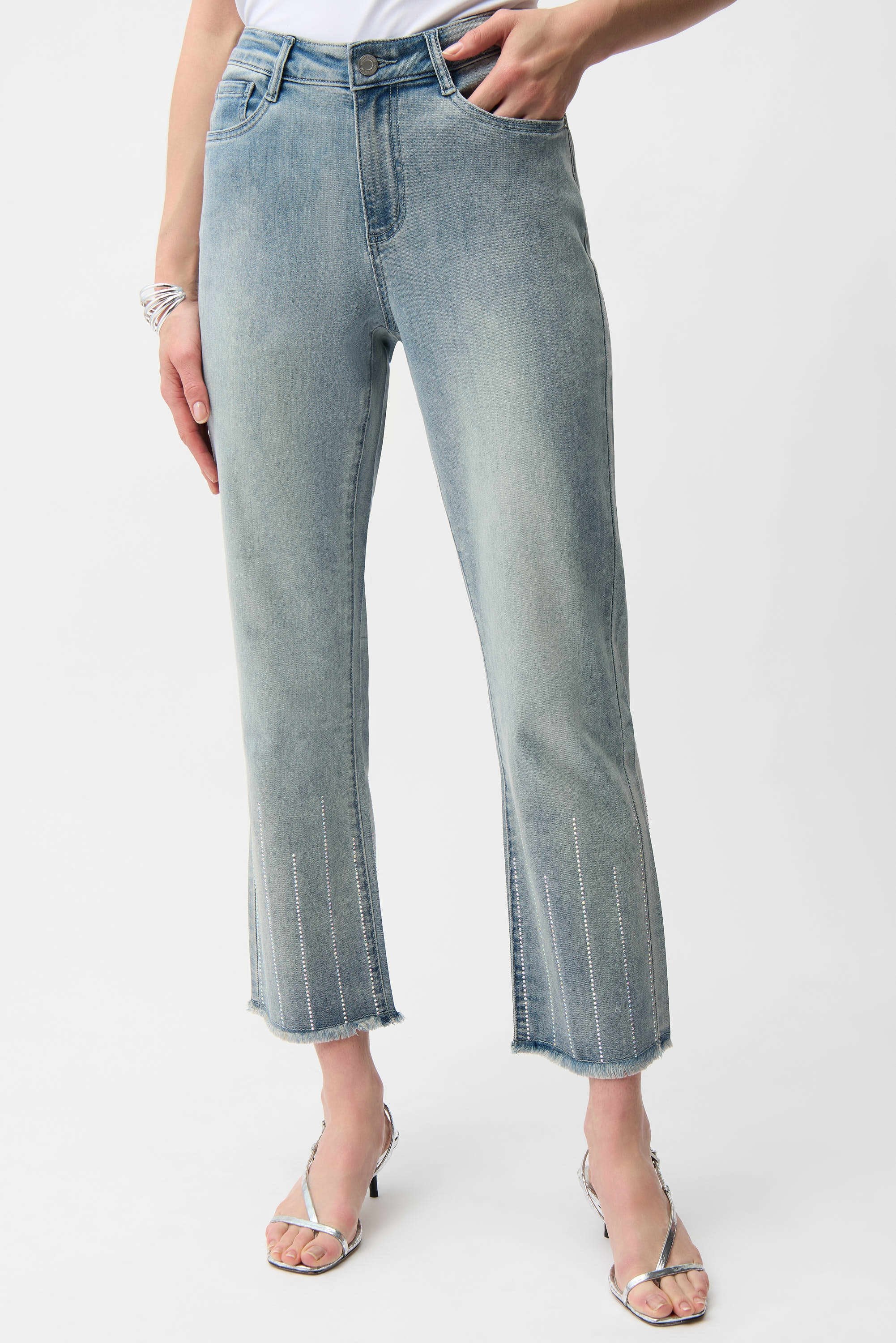 Straight Crop Jeans w/ Rhinestones