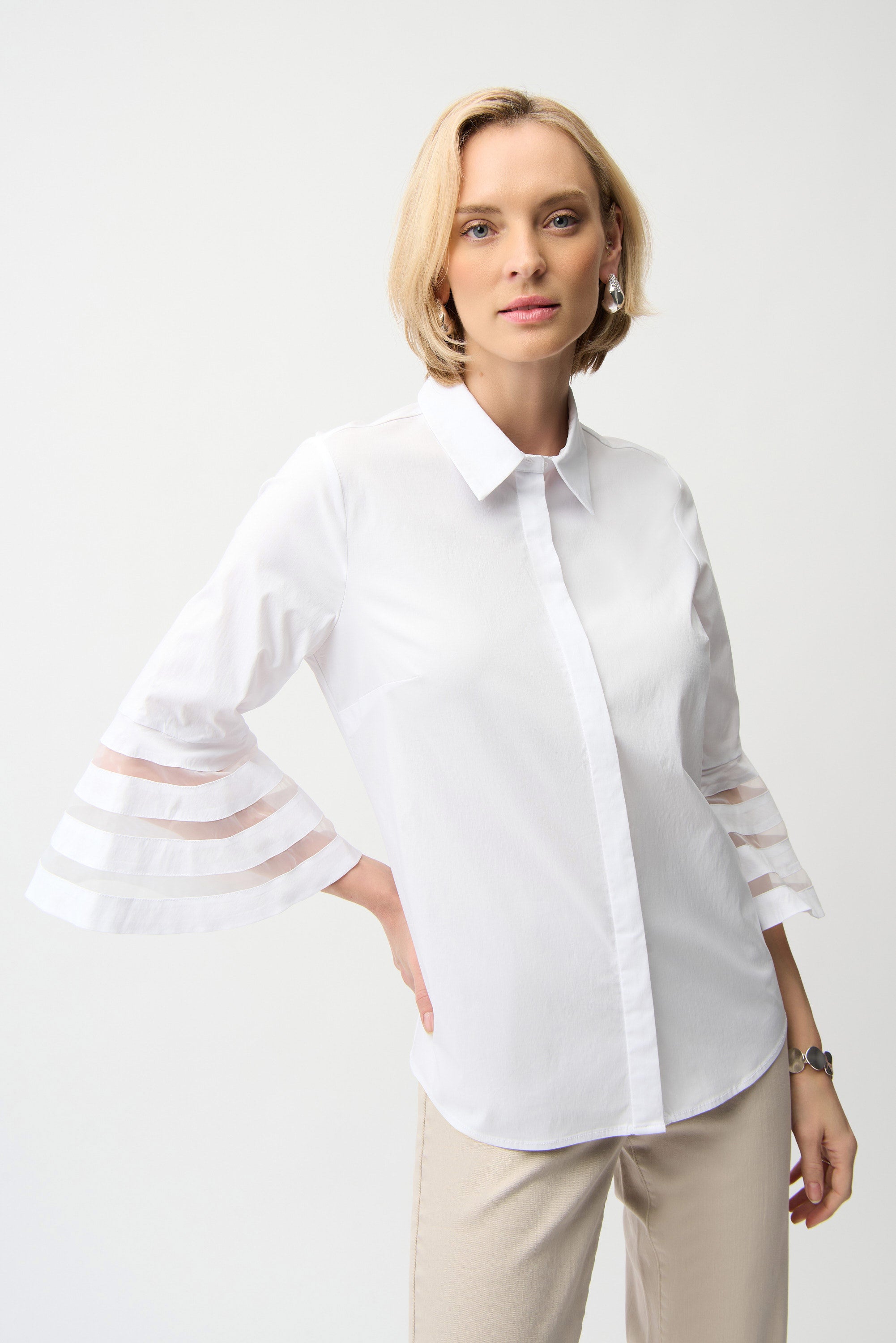 Stretch Poplin Blouse w/ Organza Bell