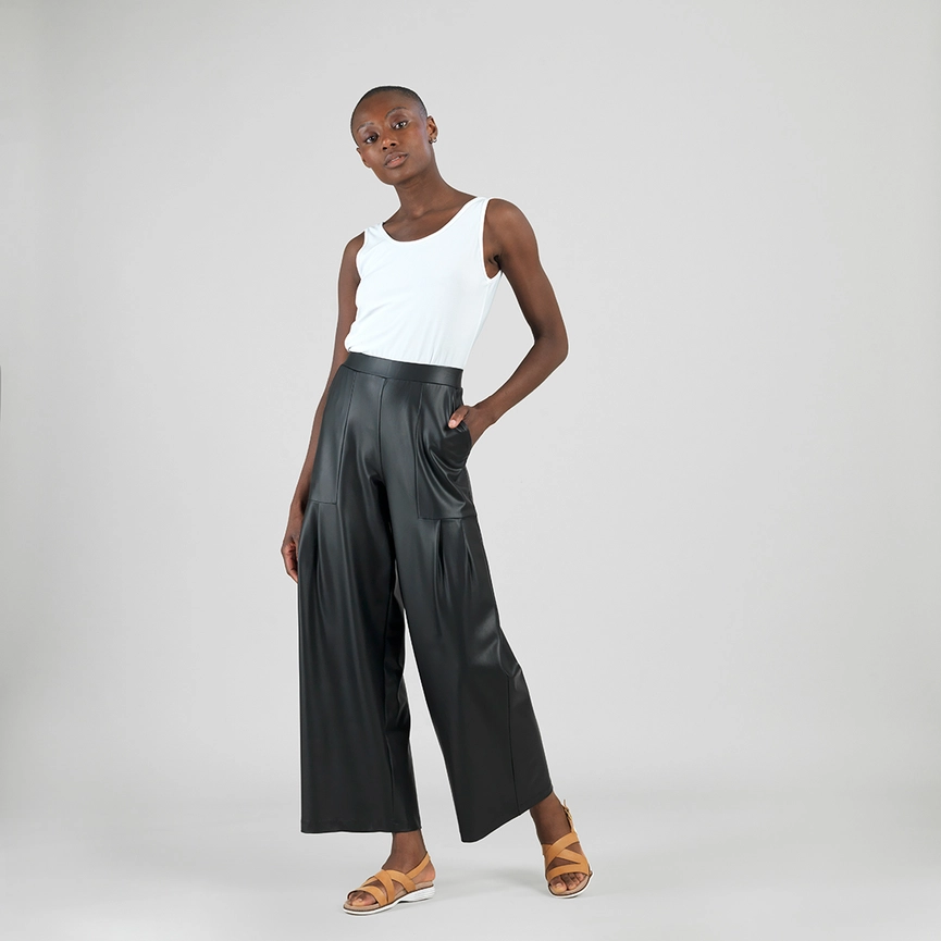 Liquid Leather Wide-Leg with Pockets