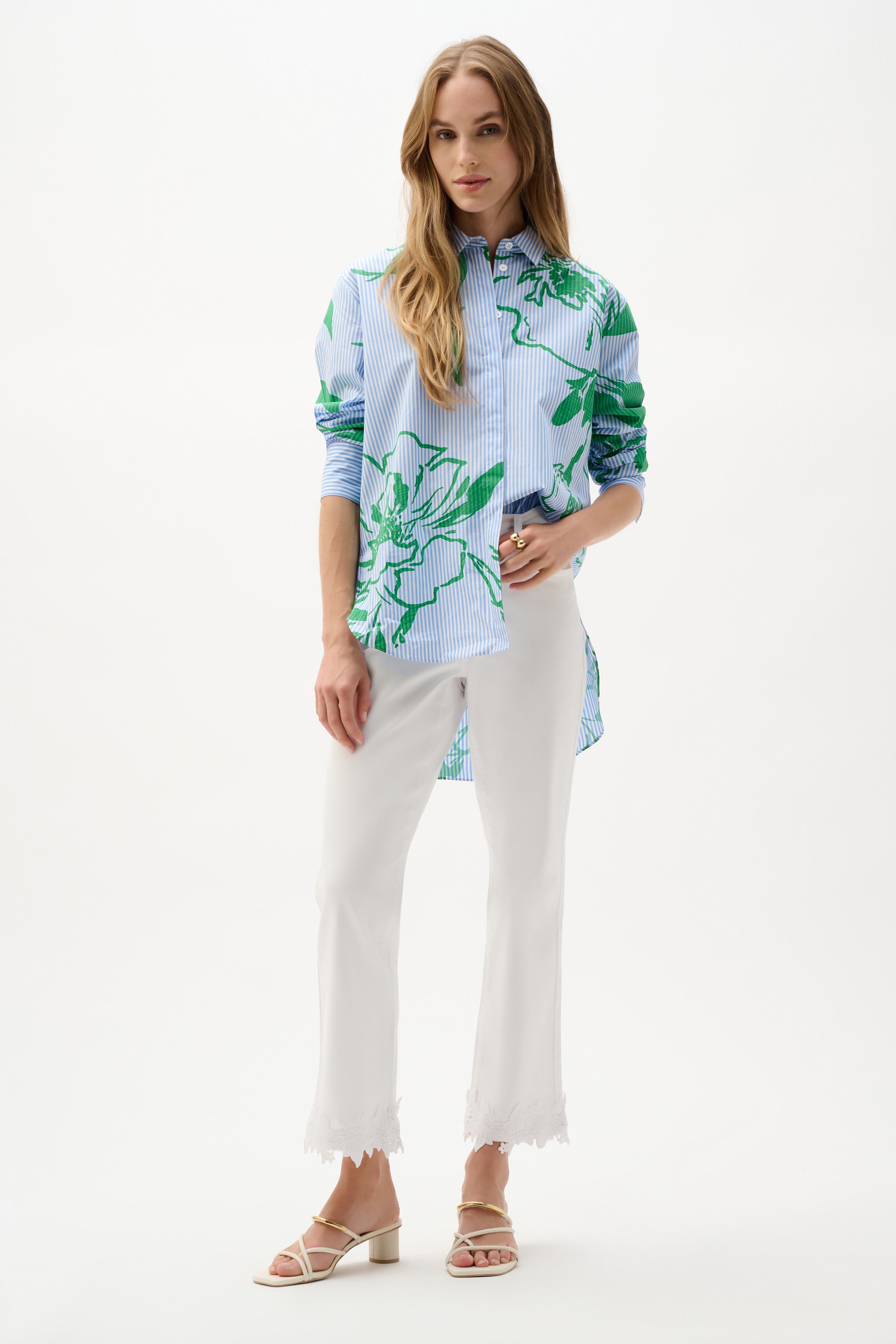 Cotton Stripe Floral Print Blouse