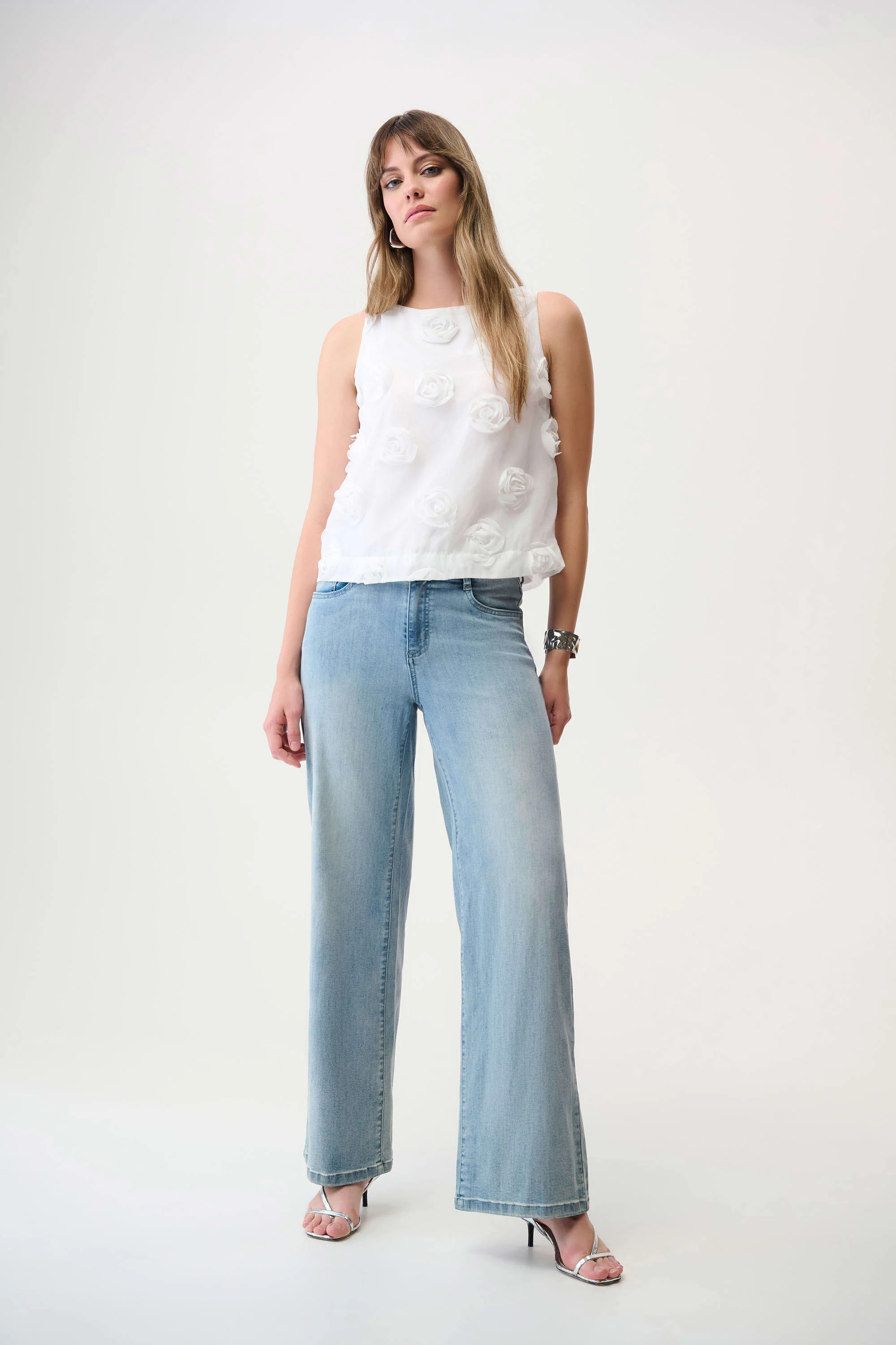 Novelty Sleeveless Top With 3D Floral Embroidery