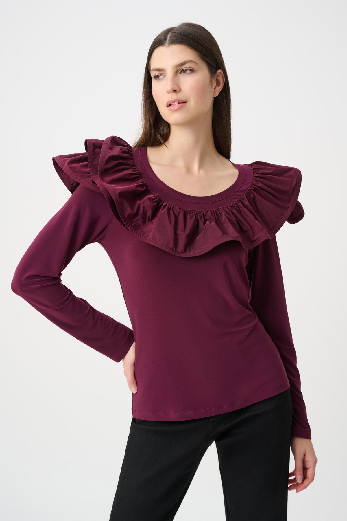 Knit Top with Memory Ruffles in Elderberry