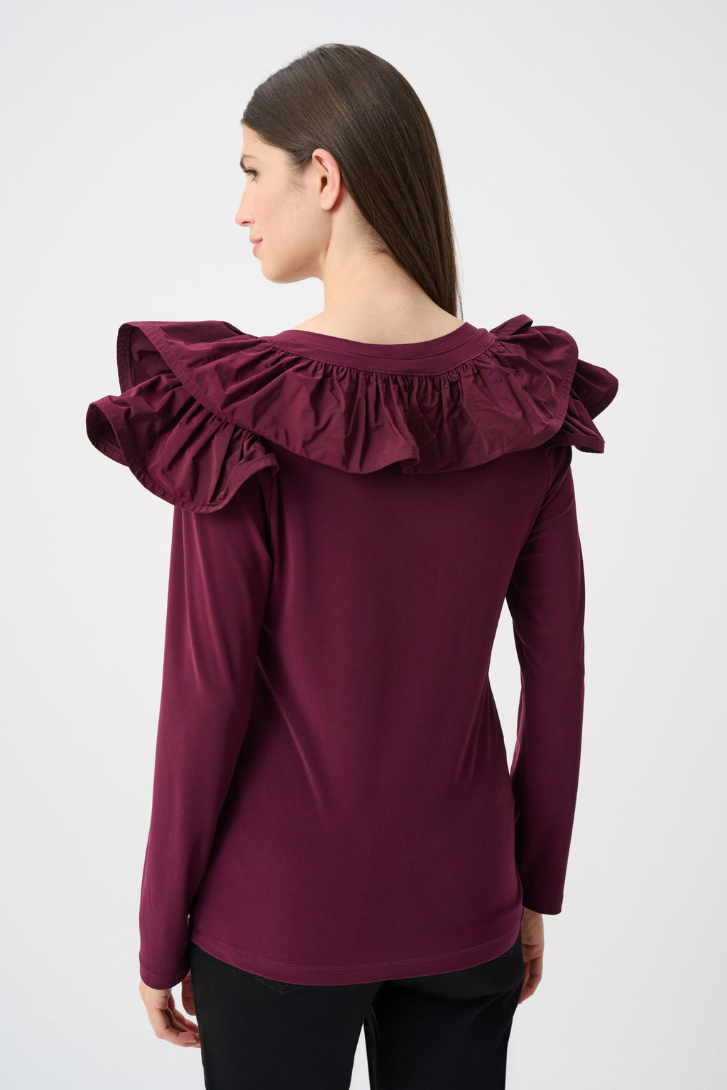 Knit Top with Memory Ruffles in Elderberry