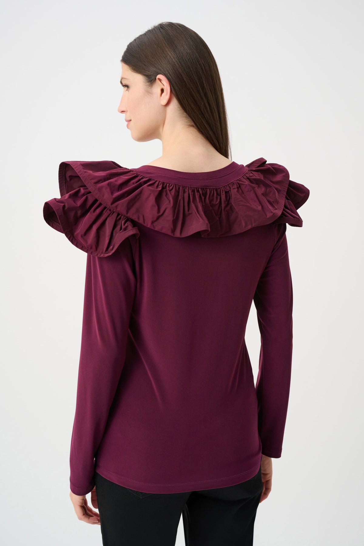 Knit Top with Memory Ruffles in Elderberry