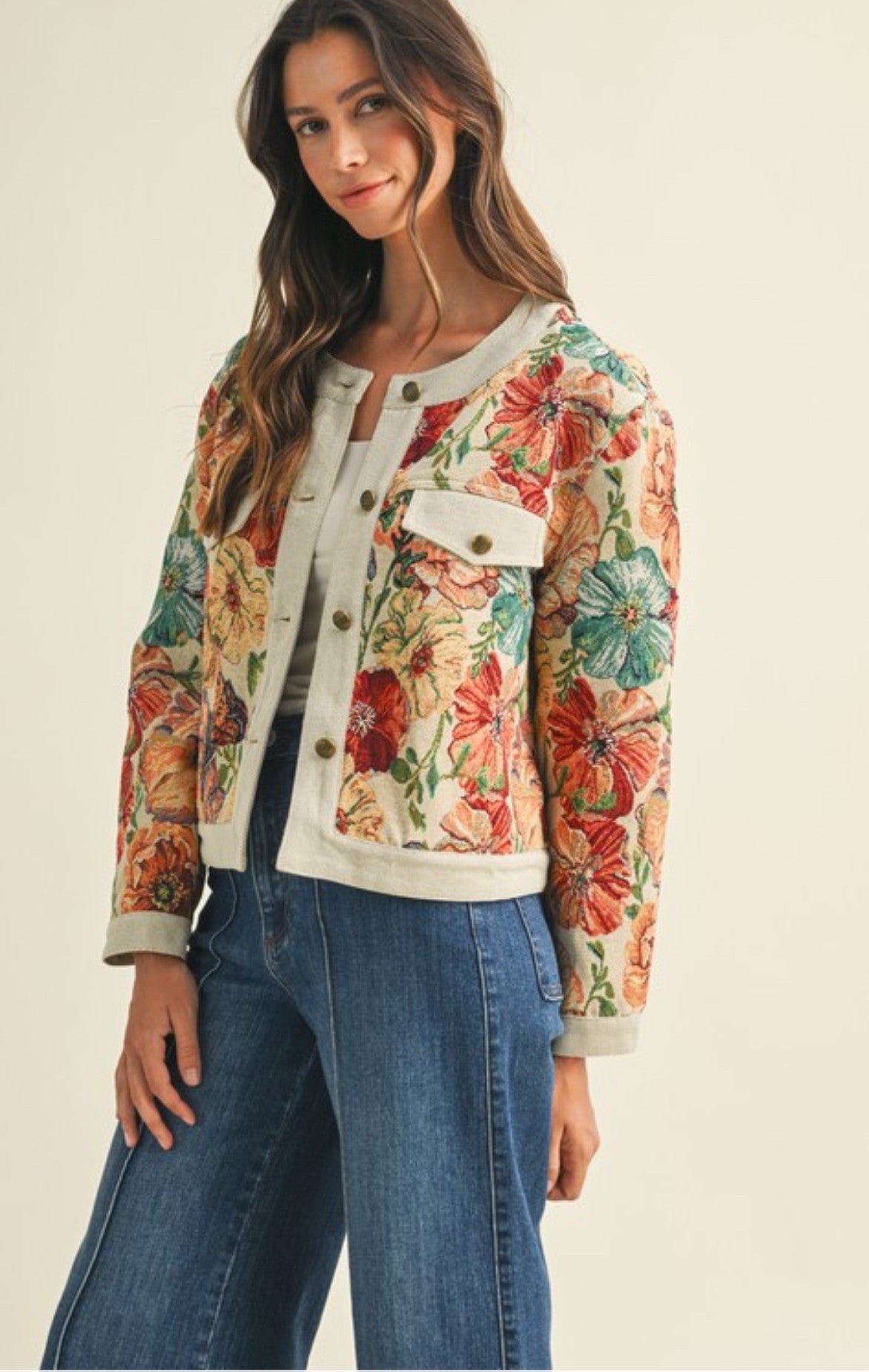 Flower Jacquard Button Down Jacket