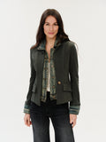 Mixed Media Denim Jacket | Clarissa Military Green