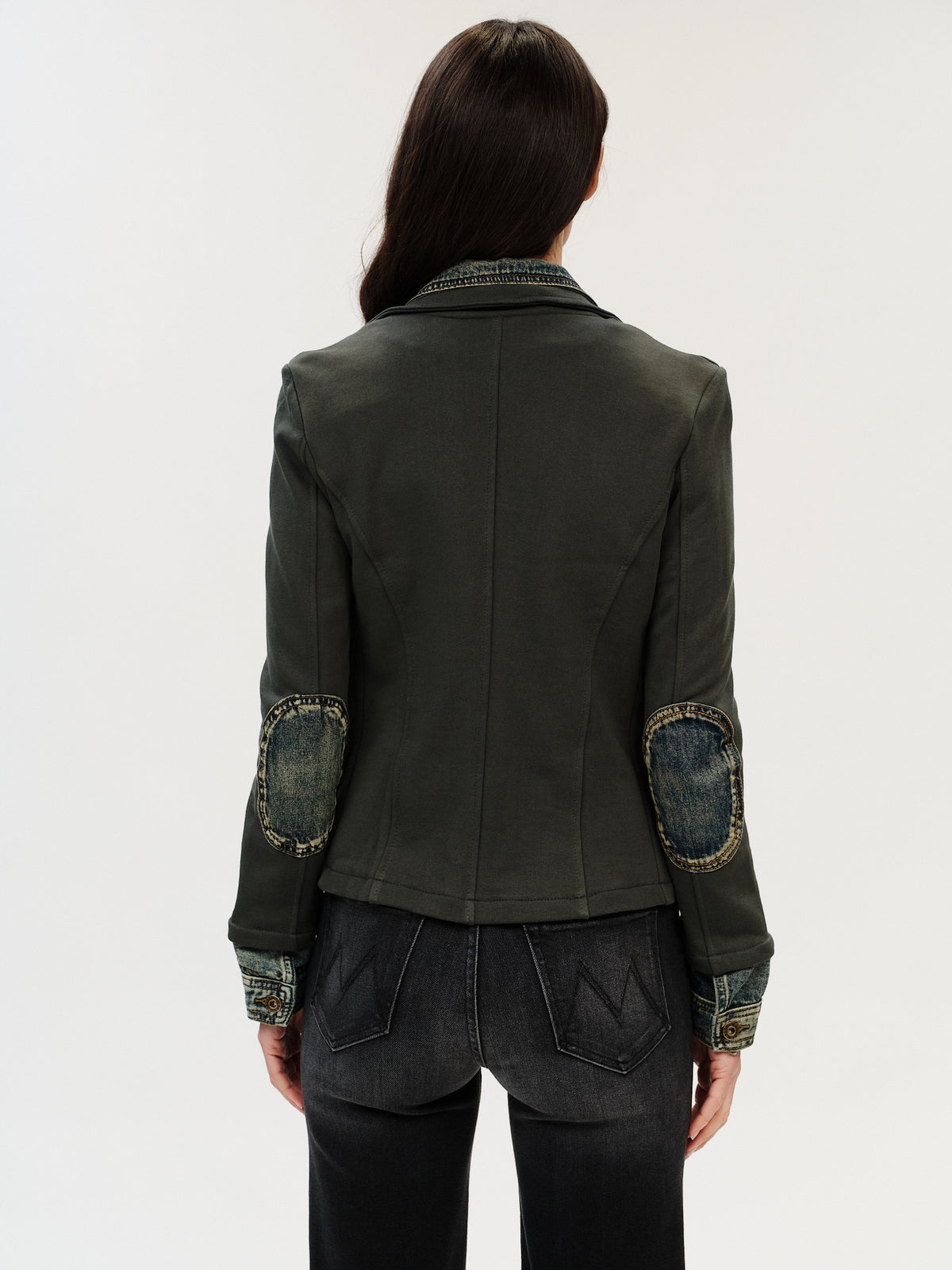 Mixed Media Denim Jacket | Clarissa Military Green