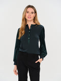 Ribbed Satin Sleeve Janie Top in Emerald