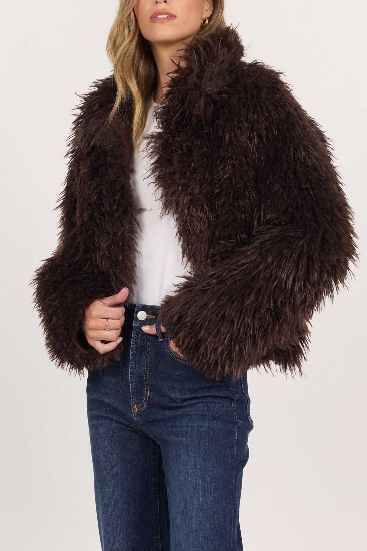 Bardot Faux Fur Jacket in Shaved Chocolate