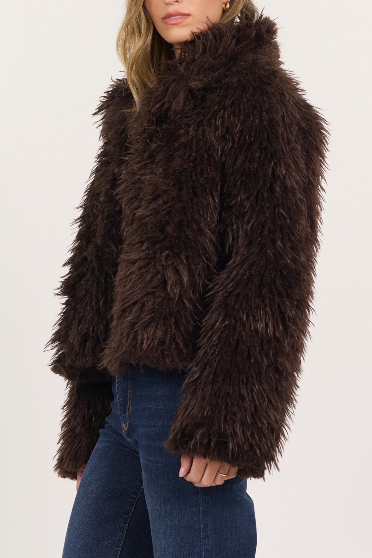 Bardot Faux Fur Jacket in Shaved Chocolate