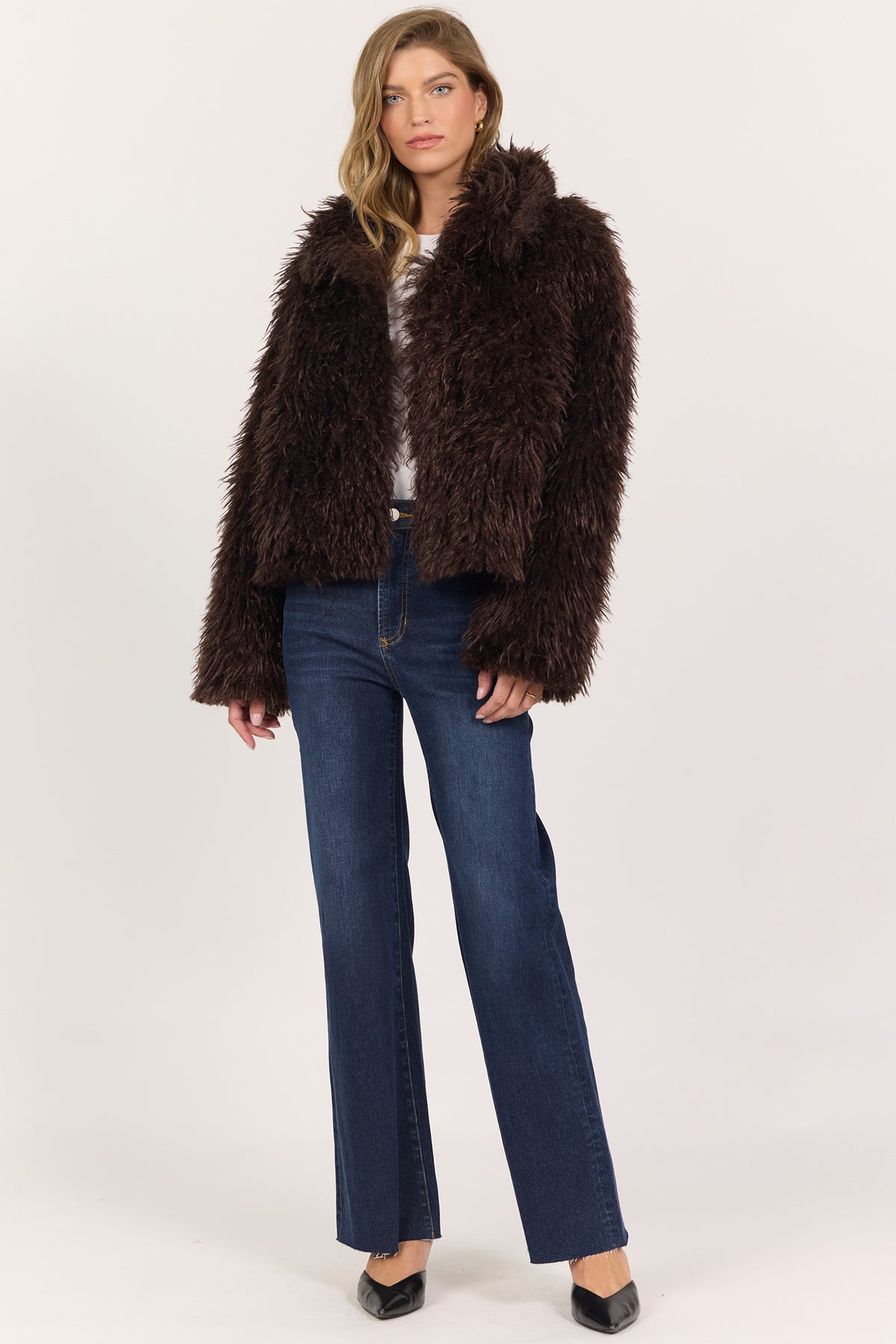 Bardot Faux Fur Jacket in Shaved Chocolate