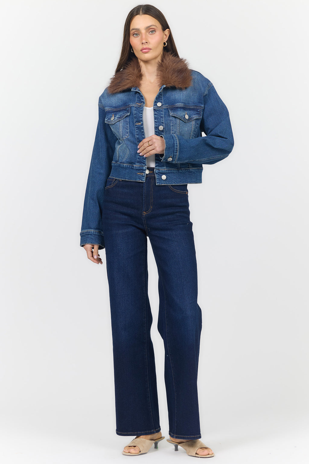 Arden Denim Jacket with Faux Fur Collar