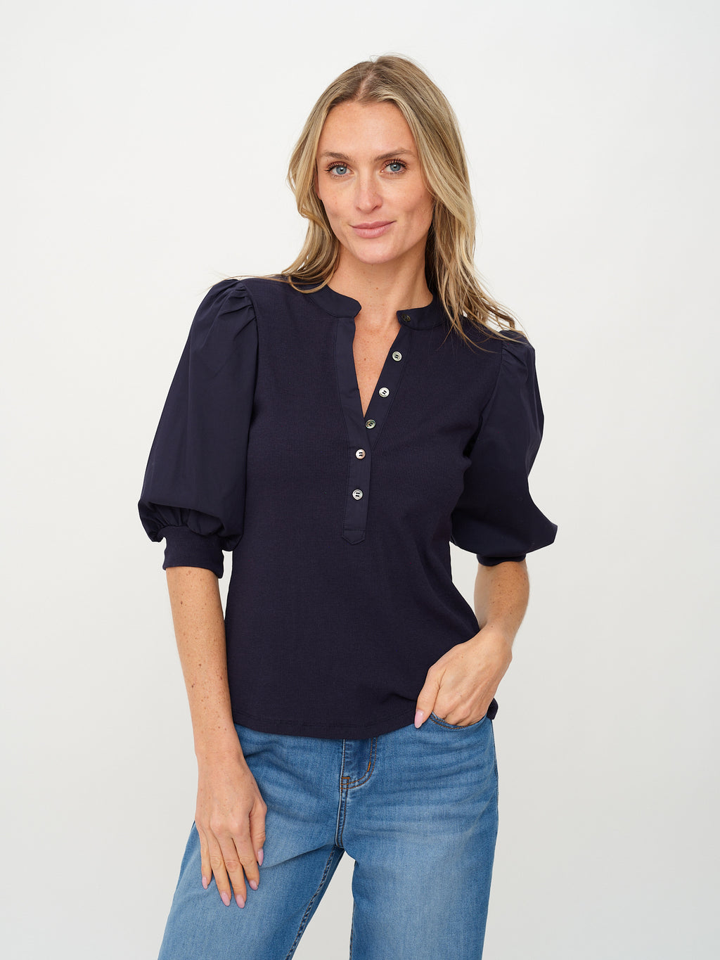 Mixed Media Audrey Tee in Navy